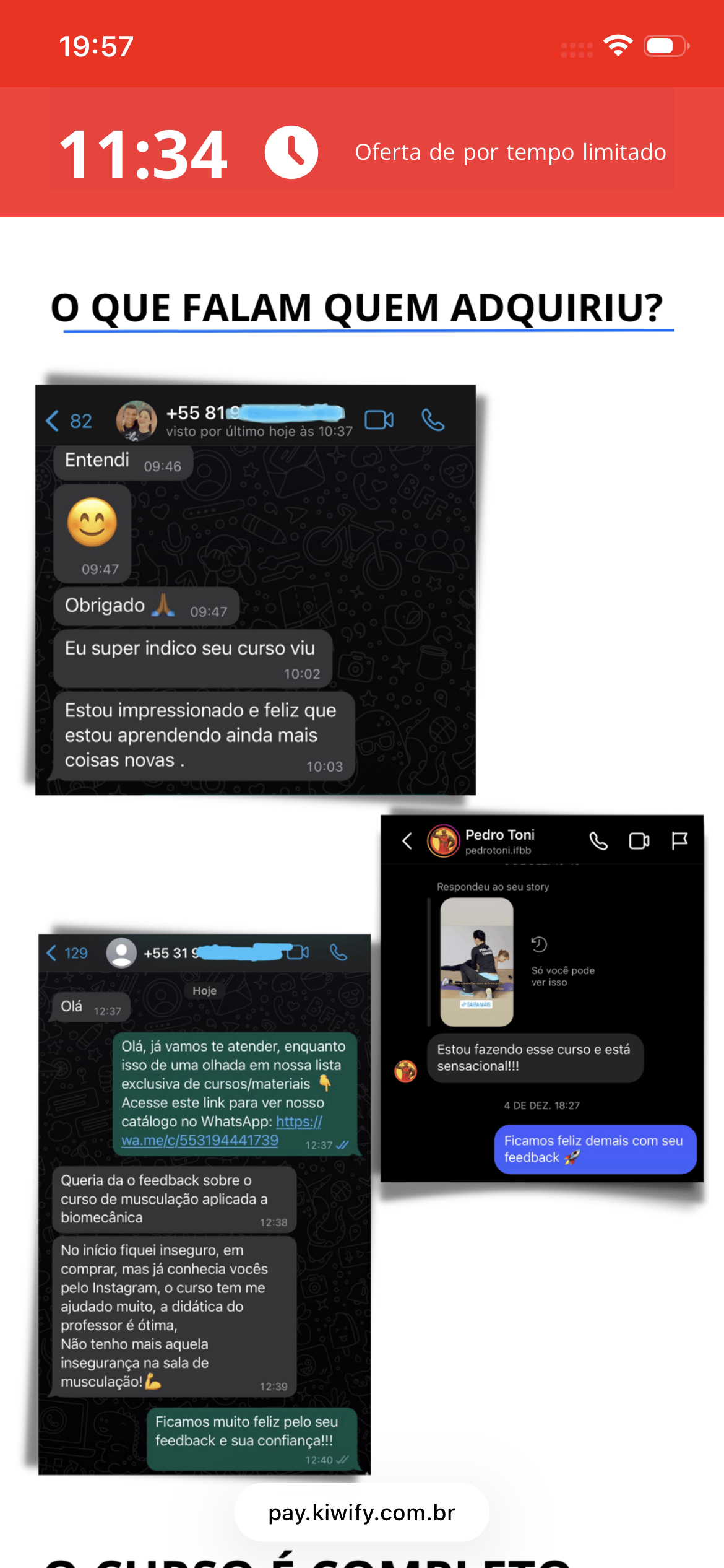 Print de conversa de aluno recomendando o curso